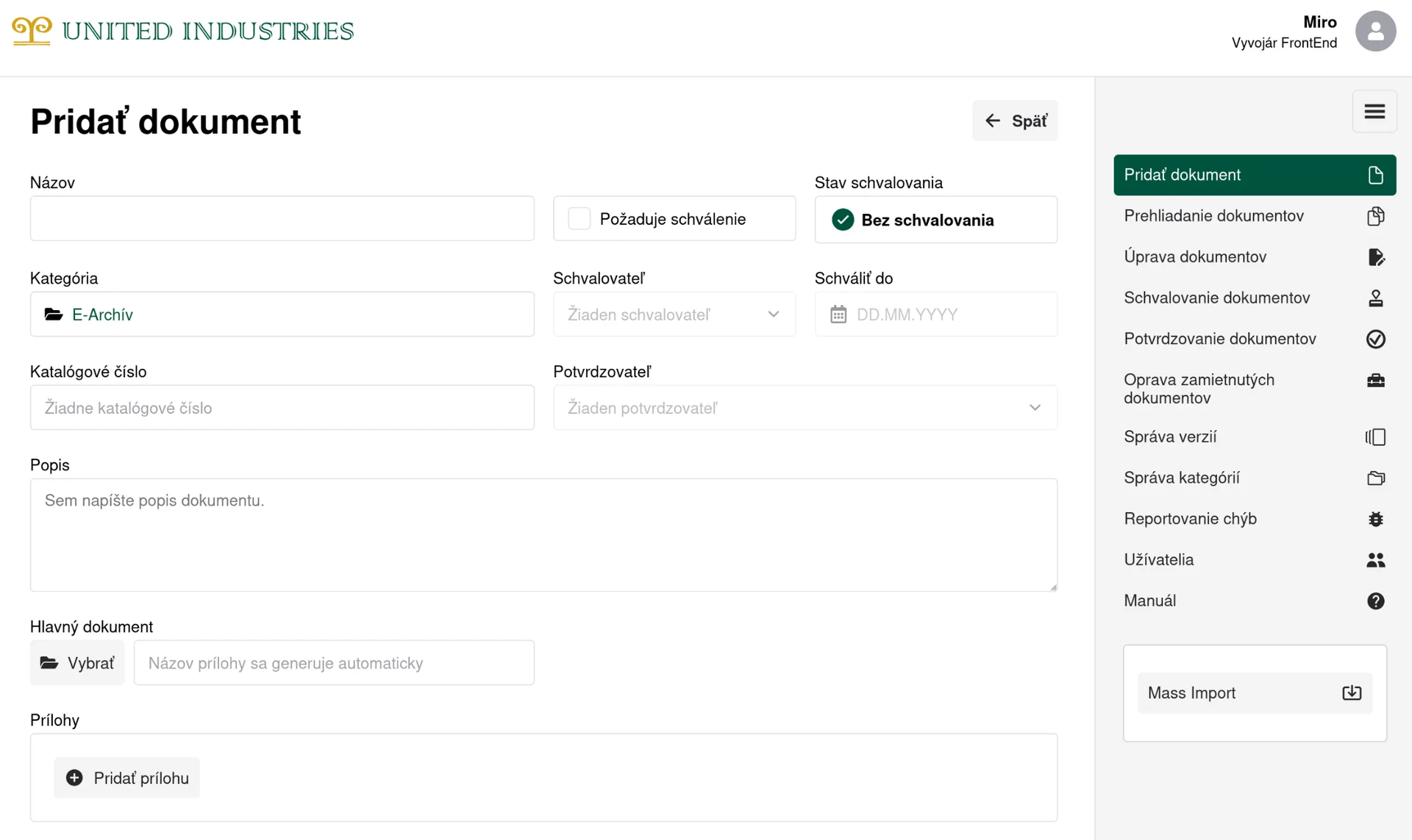 Pridávanie nového dokumentu do digitálneho archívu