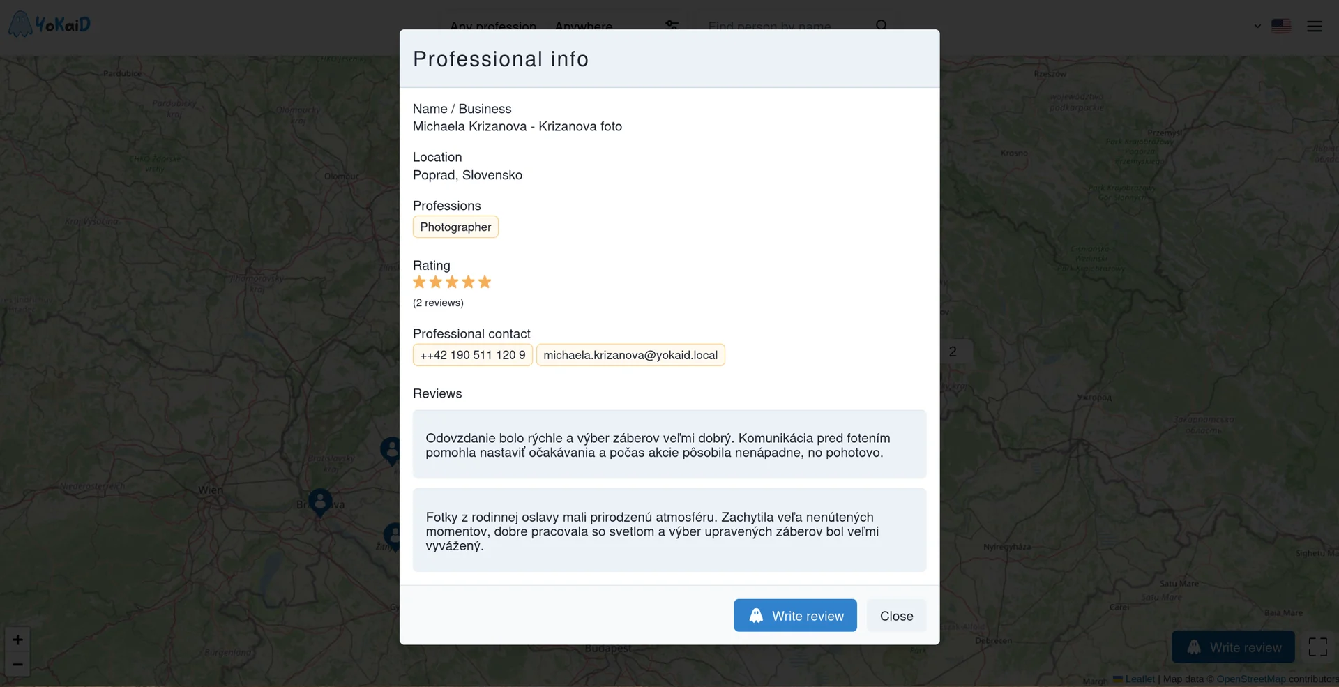 Profil profesionála s hodnoteniami a recenziami